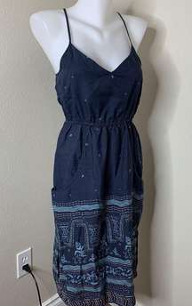 Abstract Wildflower Racerback Birds Sundress Dress Blue Sz XS Pockets