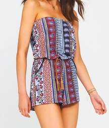 Tigerlily Multicolored Amarillo Patchwork Floral Paisley Strapless Boho Romper