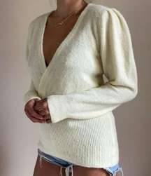 Something Navy Faux Wrap Alpaca Sweater in Yellow Size S