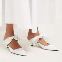 The Row White Leather Coco Bow Kitten Heel Mules sz 40
