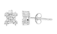 Haus of Brilliance Sterling Silver Round & Princess-Cut Diamond Stud Earrings