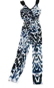 NICOLE MILLER Batik Skin Blue Black White Snakeskin Sleeveless Jumper Romper Jum