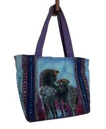 Laurel Burch Indigo Horses Medium Tote Crazy Horse Girl Watercolor Purse Bag