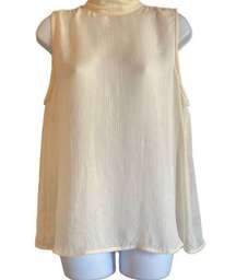 Who Wore What NWT Cream Semi Sheer Back Tie Blouse Sz L