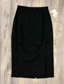 NWT Vintage  Petites Black Wool Midi Skirt Lined Pleated Size 8