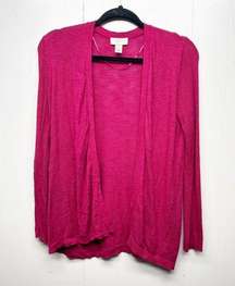 LOFT Silk Ramie Blend Long Sleeve Open Front Women's Pink Cardigan Size Medium