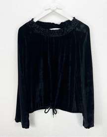 See By Chloe Black Velvet Long Sleeve Blouse Drawstring Size 40