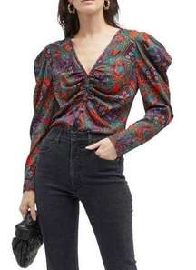 NWT Veronica Beard Simmons Paisley Floral Silk Blend Top Flame Red Multi Size 10