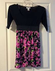 Belle Du Jour Black Purple Floral 3/4 Sleeve Dress Small