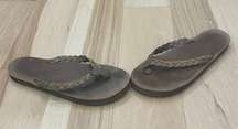 Rainbow thong sandles Sz 7 leather flip flops brown slip ons