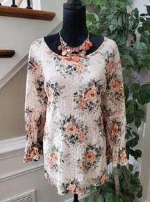 C EST. 1946 Women Multi Floral Polyester Round Neck Long Sleeve Top Blouse 26W