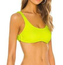 PilyQ Swim Bralette Neon Yellow Bikini Top MEDIUM Ring Side Sporty Modest NEW