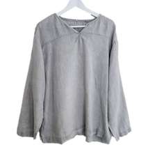 American Essential Linen Tunic Top Women Size L‎ Notched Lagenlook Natural Gray