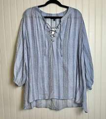 Fred David Lightweight Blue 3/4 Sleeve Peasant Top NWT