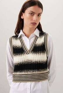 Veronica Beard Shirt Womens Small White Black Spear Mixed Media Sweater Vest