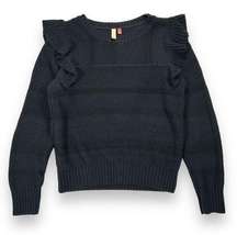 Pilcro‎ Anthropologie Knit Crew Neck Ruffle Shoulder Sweater Womens Medium