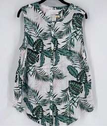 C&C California 100% Linen Palm Tree Print Top Large