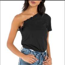 n:PHILANTHROPY Womens Black One Shoulder Ruffled Collar Bodysuit Top M