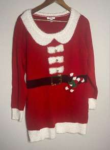Juniors Red Christmas Mrs. Santa Claus Tunic Sweater Dress Size Large
