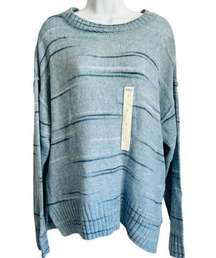 A.N.A Blue Navy White Striped Sweater Crew Neck Size L NEW Tags A New Approach