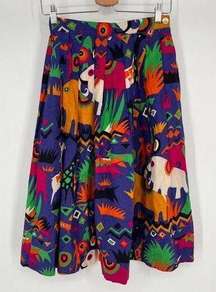 Vintage Batya Pleated Midi Skirt Sz 6 Colorful Animal Print Boho