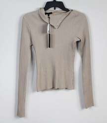 The Range Stark Beige Waffle Knit Thermal Turtleneck Lightweight Fitted Sweater