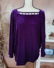 Quacker Factory Size XL Extra Large Purple Velvet Jewel Long Sleeve Fancy Blouse