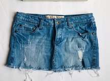 VANILLA STAR Distressed Jean Mini Skirt Raw Hem