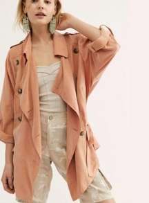 Free People The Lea Jacket Double Breasted Trench Cinched Drawstring, Size S