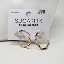 NWT Sugarfix by Baublebar Zig-Zag Hoop Post Gold-Tone Rhinestone Earrings Women