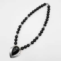 Vintage Black Onyx Sterling Silver Statement Necklace Beaded Western Bohemian