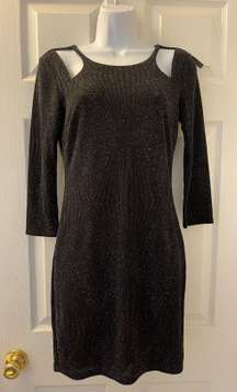 Black Metallic NWT Bodycon Long Sleeve Short Dress