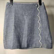 J. Crew Factory Scalloped Front Mini Skirt Blue Pencil Women's 2 NEW NWT H4918