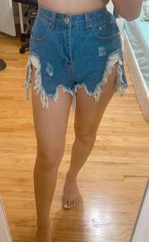  High-waisted Distress Denim Shorts