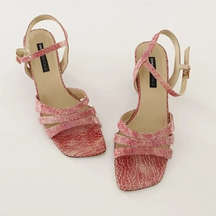 Essentials Vintage Snakeskin Embossed Heeled Sandals