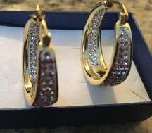 Gold Plated Inside out 4 row Crystal Hoops 1 1/4"