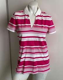 Tommy Hilfiger medium v-neck pink/magenta striped polo shirt