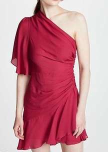 NWT ALC Misha Ruched One Shoulder Silk Chiffon Pink Mini Dress Size 8