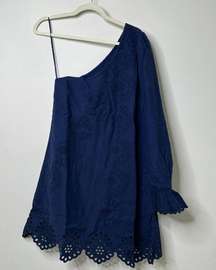 Hill House 'The Mila Dress' One Shoulder Navy Blue Linen Women's Small NEW