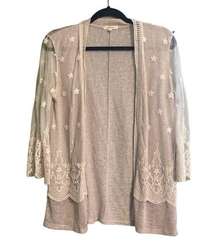 Maurices Cream & Lace Sleeve Bohemian Cardigan Size Medium