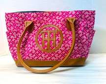 Tommy Hilfiger Women's Pink Logo Print Medium Tote Bag Handbag Purse Pockets