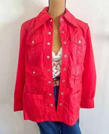 Young Rebels 1970s Vintage Red Rain Jacket Multi Pockets Snap Buttons