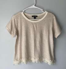 Striped Tee Shirt With Flower Details 