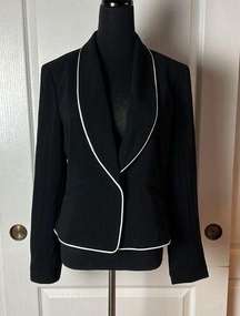 VTG CASUAL CORNER BLACK BASIC WORK DRESSY BLAZER WHITE PIPING