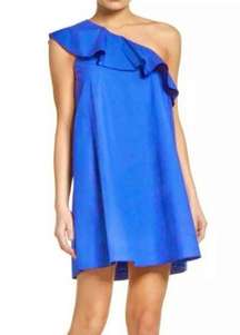 NWT NSR One Shoulder Ruffle Blue Mini Dress