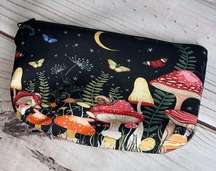 Cosmetic toiletries pouch - Black mushroom butterfly and moon - pencil pen pouch