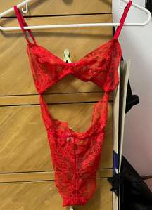 Victoria’s Secret Red Lace Strappy Bodysuit