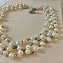 Vintage “Esme” Three Strand Pearl Chain Silver Necklace 19” Classic Feminine