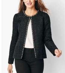 Talbots RSVP black boucle tweed pearl trim blazer 2x