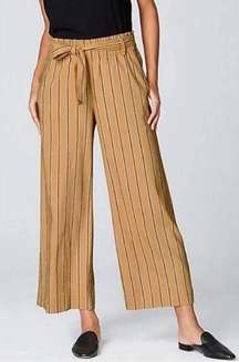 J.Jill Dark Yellow Stripe Emelie Linen Stretch Wide Leg Cropped Pants Sz.L